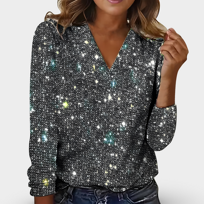 Claudia™ - Chic Sparkling V-Neck Diamond Blouse